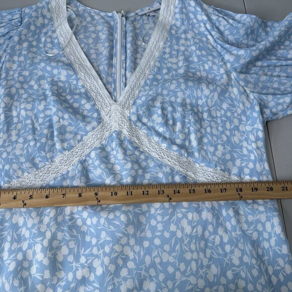 Rixo x Target Midi Swing Dress Size 16W Floral Puff Sleeve Lace Powder Blue - Picture 8 of 10
